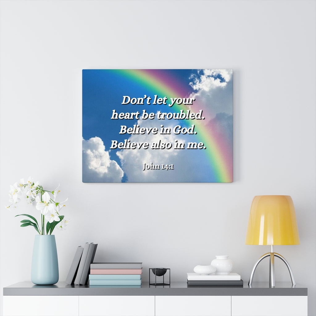 Scripture Walls Believe In God John 14:1 Bible Verse Canvas Christian Wall Art Ready to Hang Unframed-Express Your Love Gifts