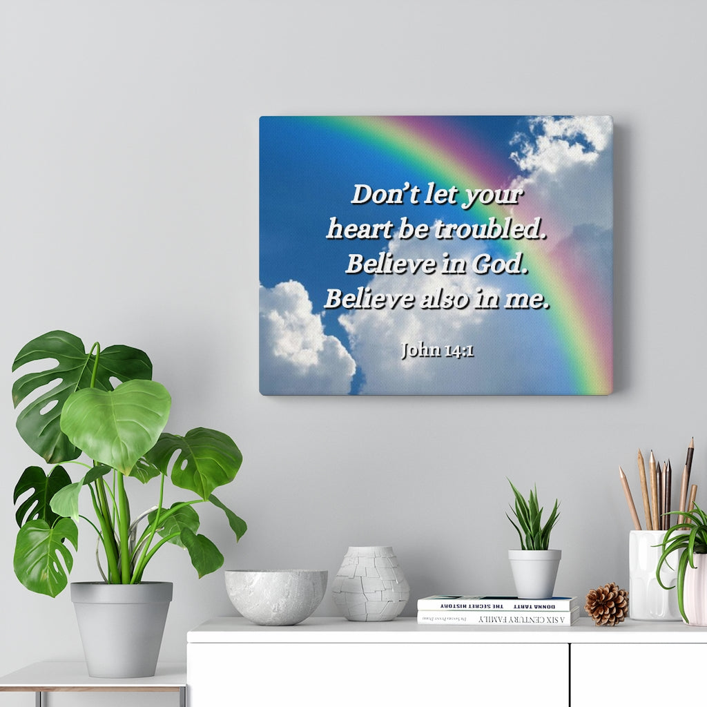 Scripture Walls Believe In God John 14:1 Bible Verse Canvas Christian Wall Art Ready to Hang Unframed-Express Your Love Gifts