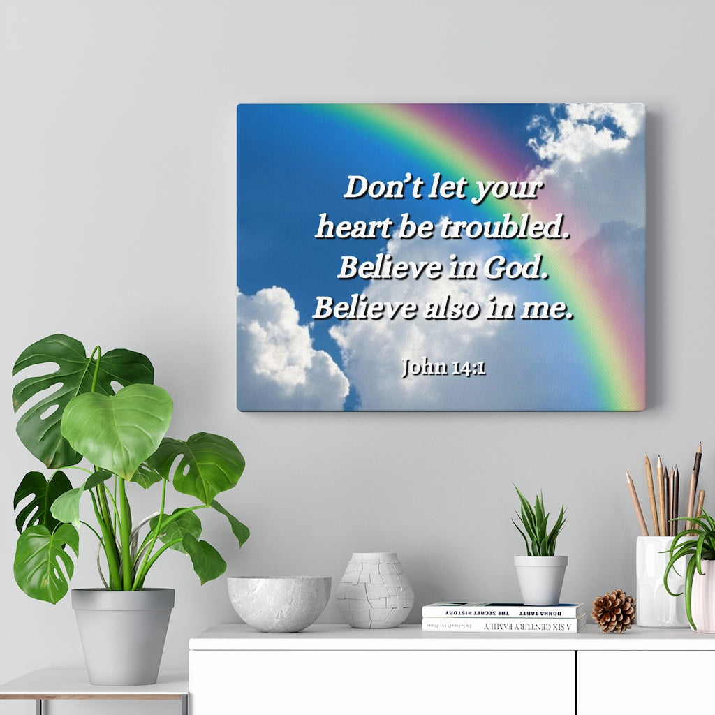 Scripture Walls Believe In God John 14:1 Bible Verse Canvas Christian Wall Art Ready to Hang Unframed-Express Your Love Gifts