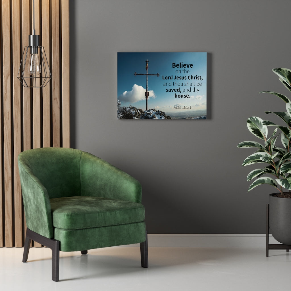 Scripture Walls Believe On The Lord Jesus Christ Acts 16:31 Bible Verse Canvas Christian Wall Art Ready to Hang Unframed-Express Your Love Gifts
