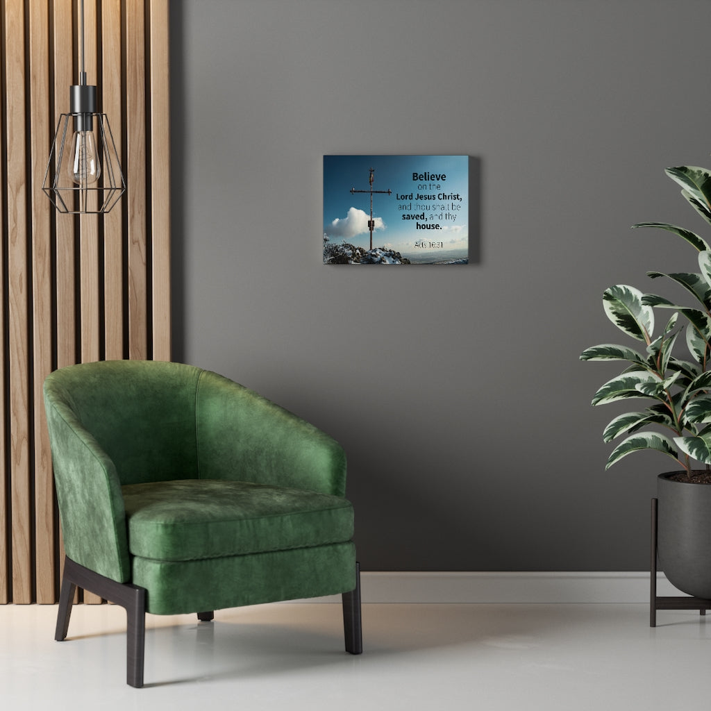 Scripture Walls Believe On The Lord Jesus Christ Acts 16:31 Bible Verse Canvas Christian Wall Art Ready to Hang Unframed-Express Your Love Gifts