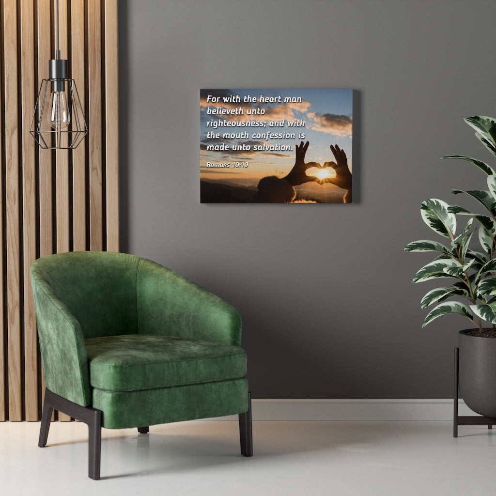 Scripture Walls Believeth Unto Righteousness Romans 10:10 Bible Verse Canvas Christian Wall Art Ready to Hang Unframed-Express Your Love Gifts
