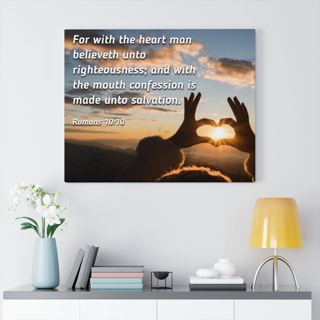 Scripture Walls Believeth Unto Righteousness Romans 10:10 Bible Verse Canvas Christian Wall Art Ready to Hang Unframed-Express Your Love Gifts