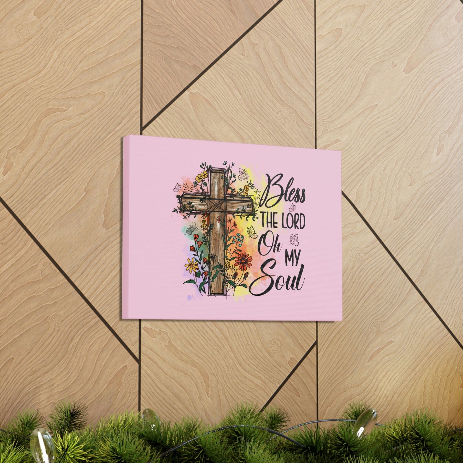 Scripture Walls Bless The Lord Psalm 103:1 Flower Cross Christian Wall Art Bible Verse Print Ready to Hang Unframed-Express Your Love Gifts