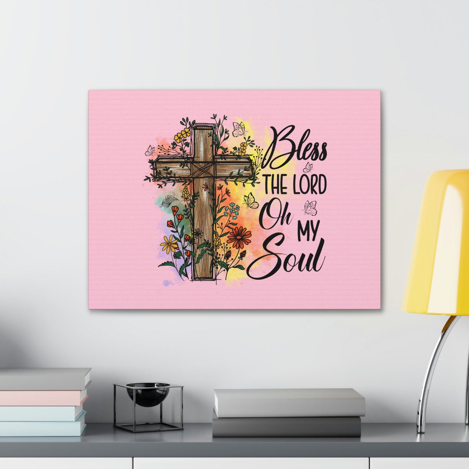 Scripture Walls Bless The Lord Psalm 103:1 Flower Cross Christian Wall Art Bible Verse Print Ready to Hang Unframed-Express Your Love Gifts