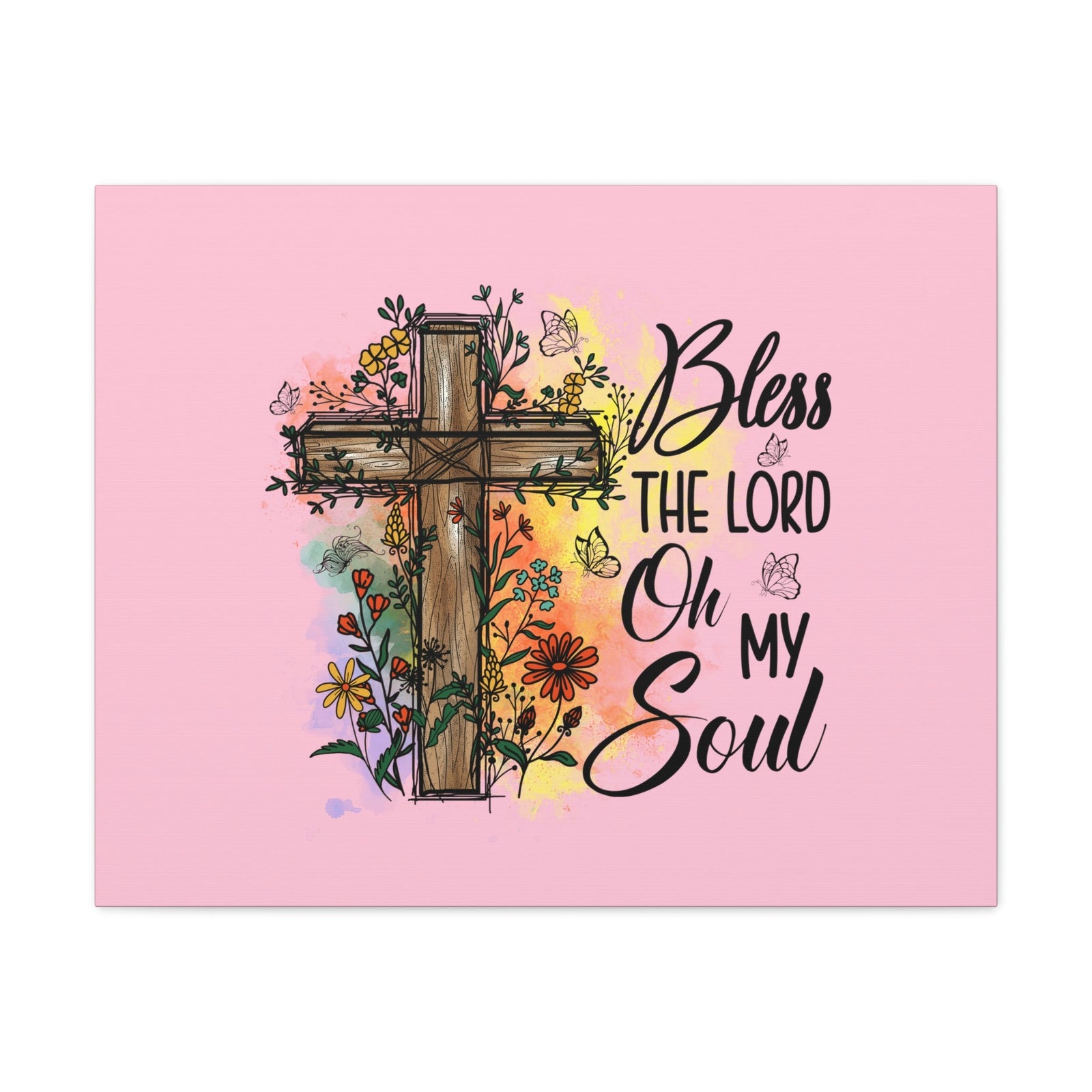 Scripture Walls Bless The Lord Psalm 103:1 Flower Cross Christian Wall Art Bible Verse Print Ready to Hang Unframed-Express Your Love Gifts