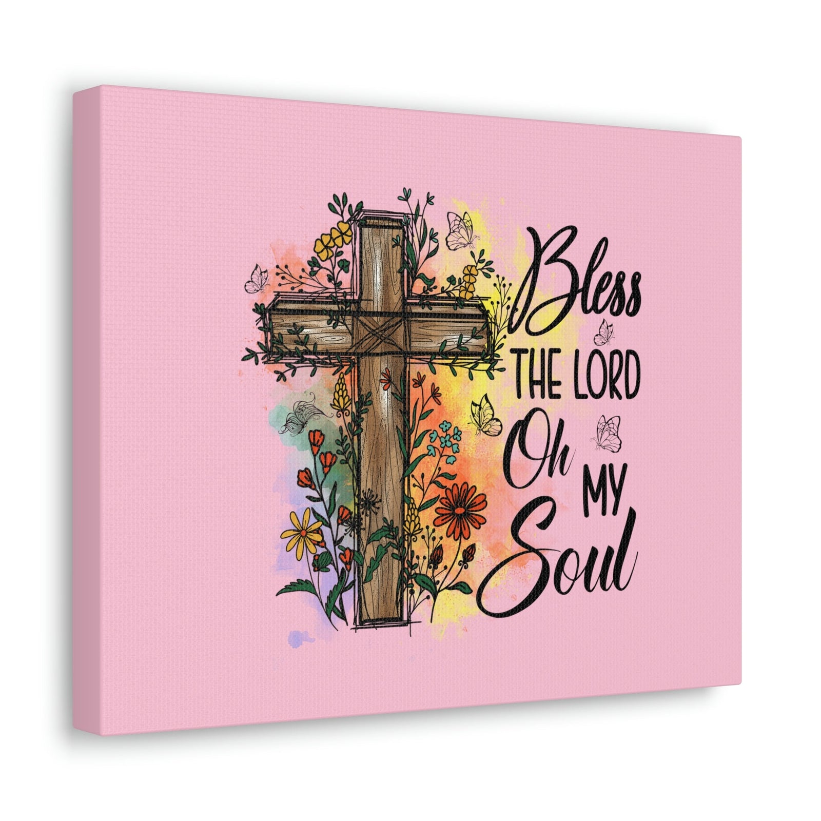 Scripture Walls Bless The Lord Psalm 103:1 Flower Cross Christian Wall Art Bible Verse Print Ready to Hang Unframed-Express Your Love Gifts