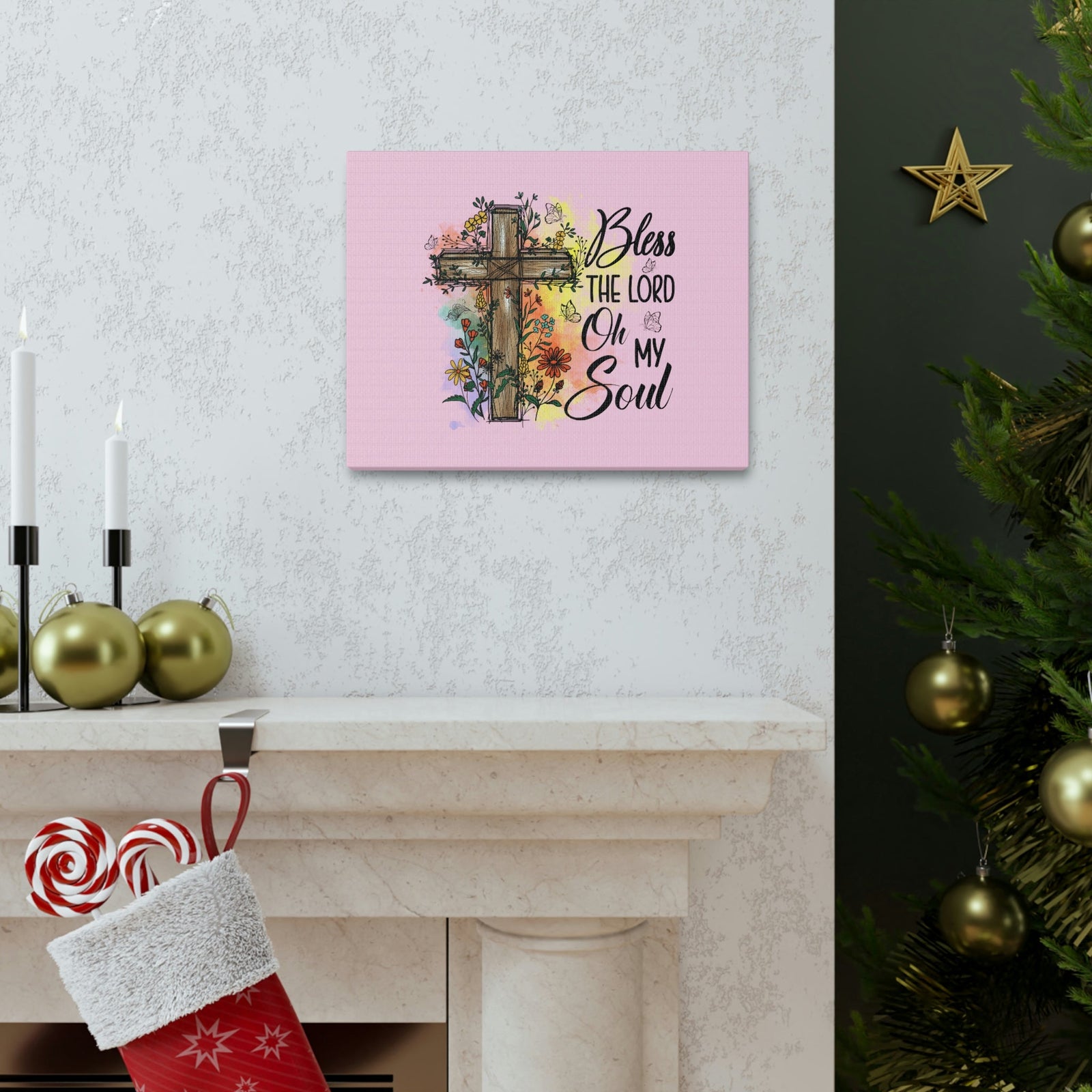 Scripture Walls Bless The Lord Psalm 103:1 Flower Cross Christian Wall Art Bible Verse Print Ready to Hang Unframed-Express Your Love Gifts