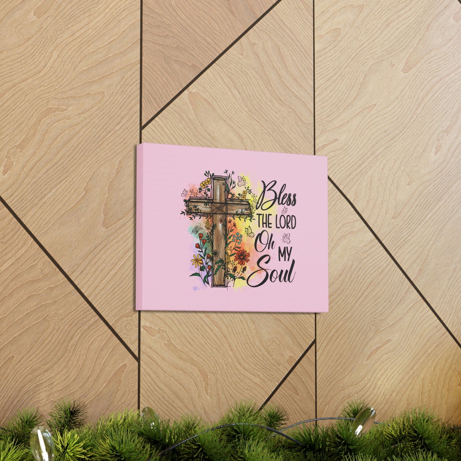 Scripture Walls Bless The Lord Psalm 103:1 Flower Cross Christian Wall Art Bible Verse Print Ready to Hang Unframed-Express Your Love Gifts