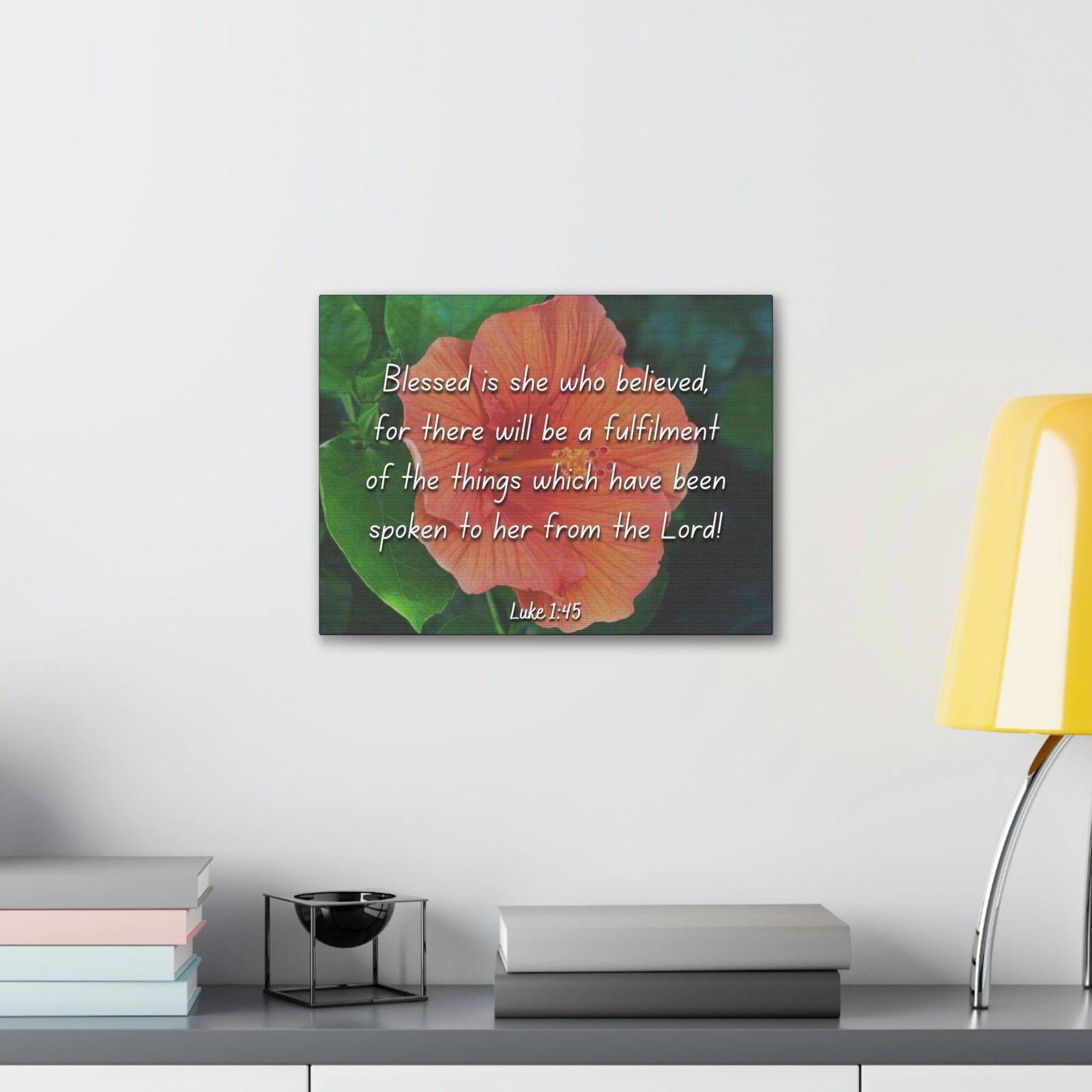 Scripture Walls Blessed Is She Luke 1:45 Red Flower Christian Wall Art Bible Verse Print Ready to Hang Unframed-Express Your Love Gifts