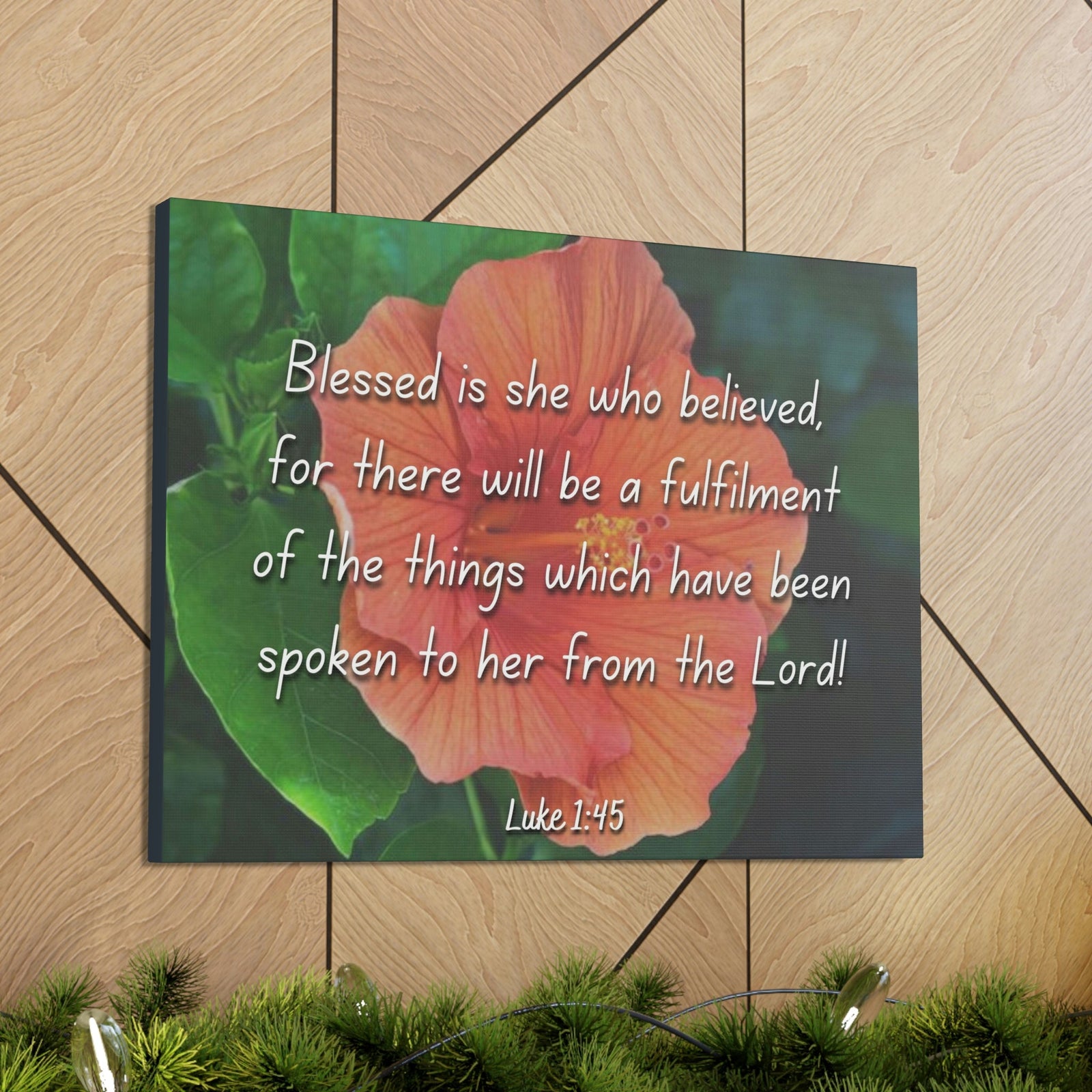 Scripture Walls Blessed Is She Luke 1:45 Red Flower Christian Wall Art Bible Verse Print Ready to Hang Unframed-Express Your Love Gifts