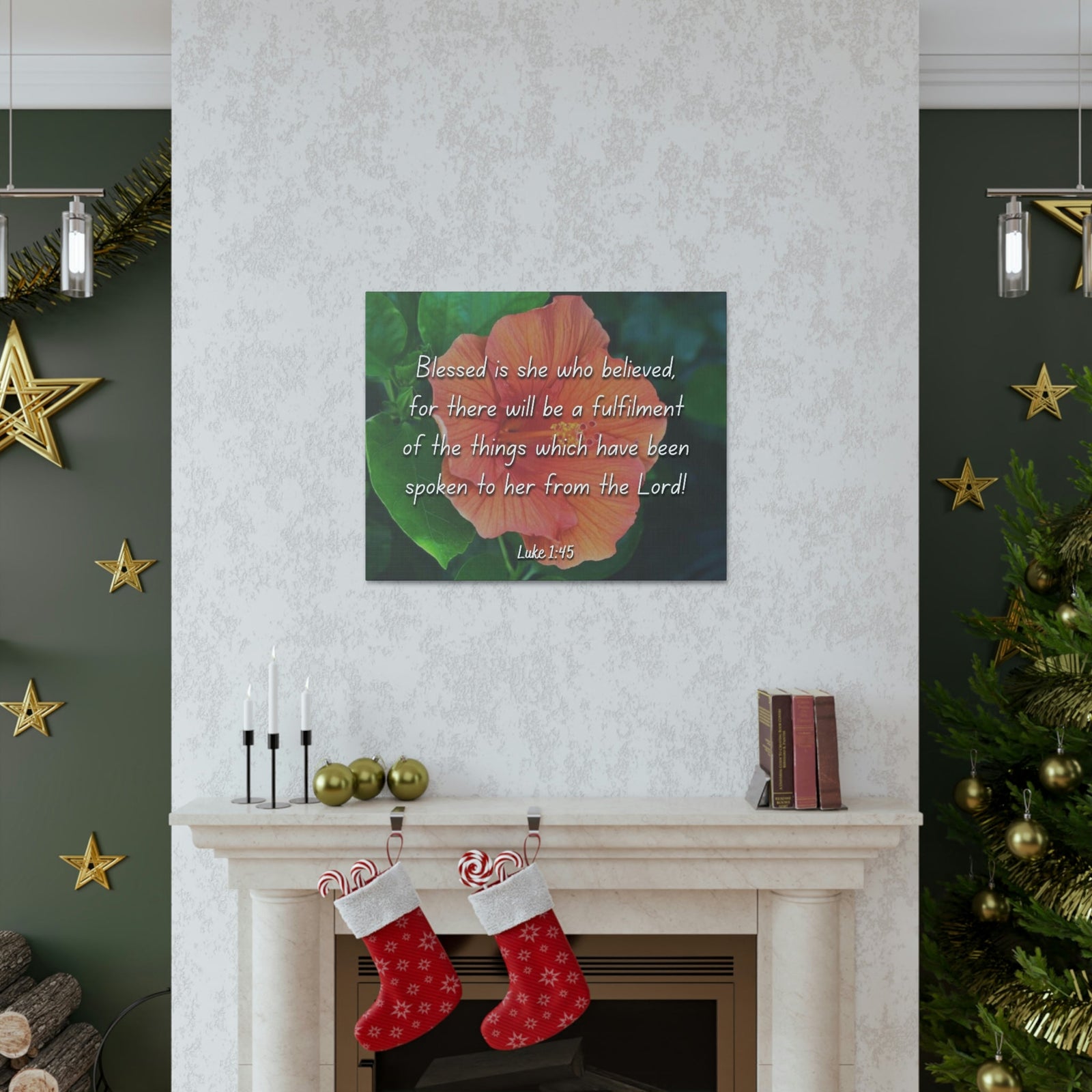 Scripture Walls Blessed Is She Luke 1:45 Red Flower Christian Wall Art Bible Verse Print Ready to Hang Unframed-Express Your Love Gifts