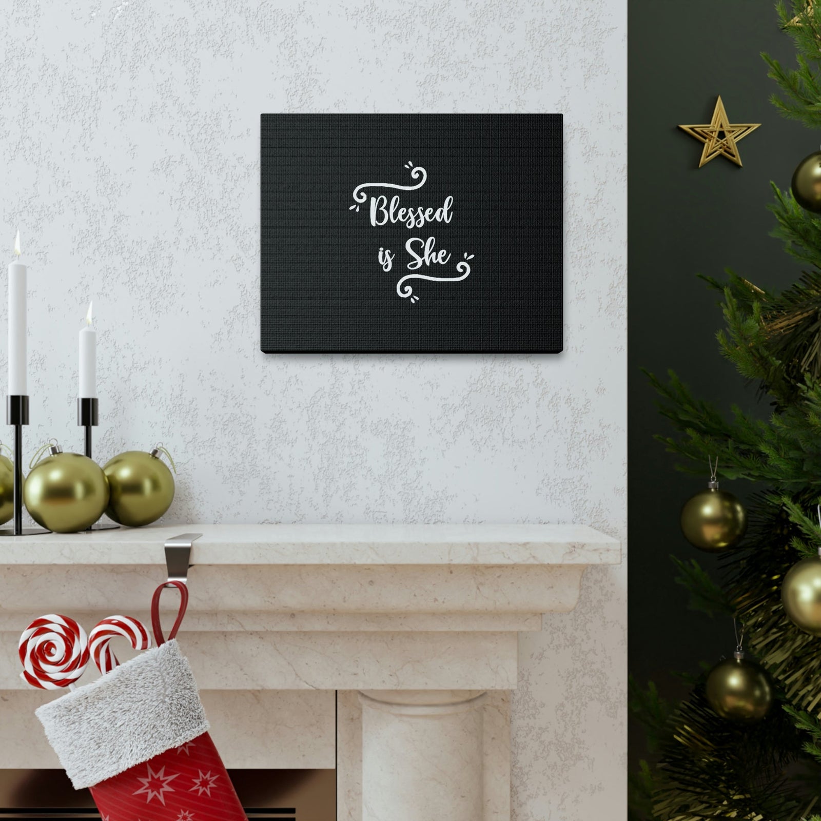 Scripture Walls Blessed Is She Luke 1:45 White Cursive Christian Wall Art Bible Verse Print Ready to Hang Unframed-Express Your Love Gifts