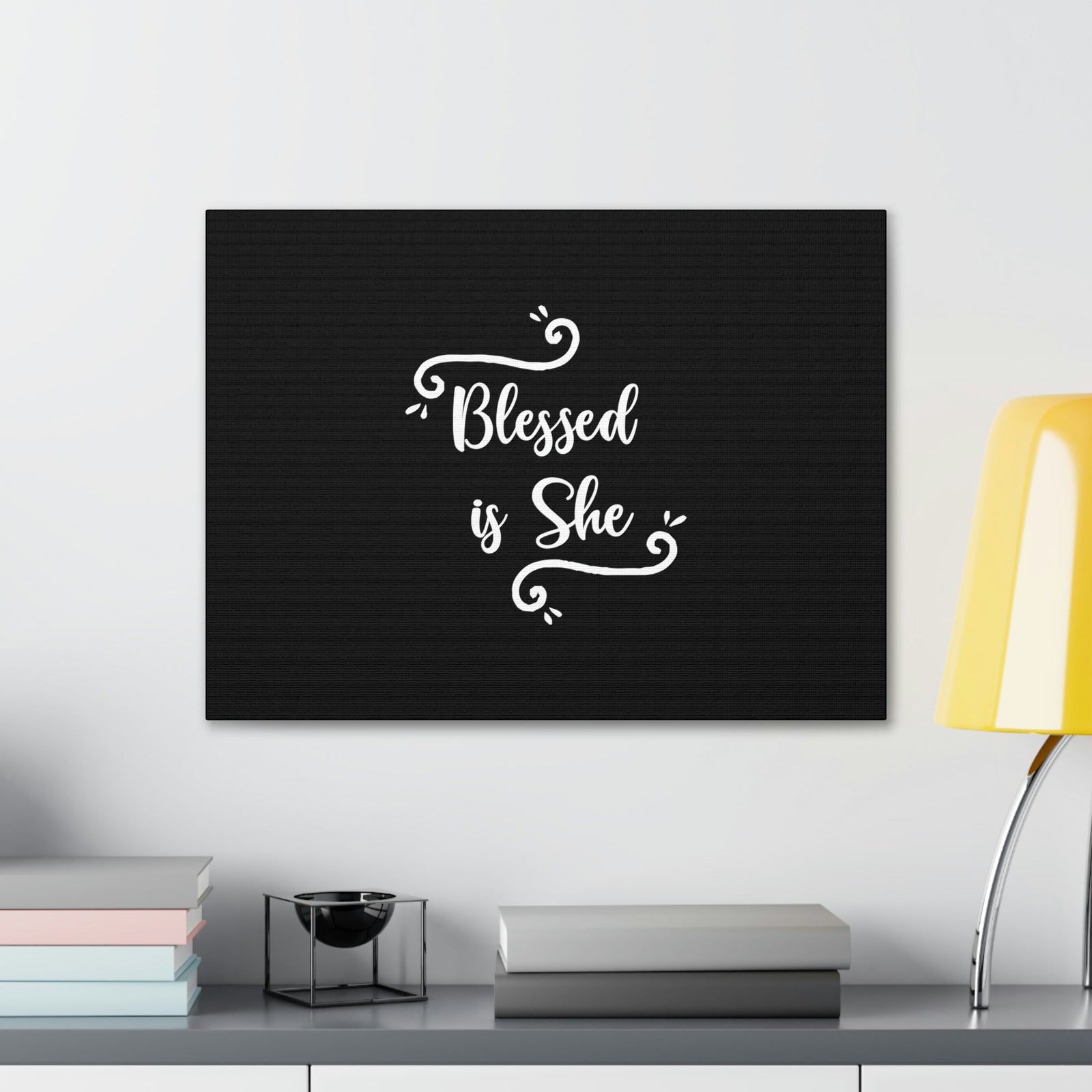 Scripture Walls Blessed Is She Luke 1:45 White Cursive Christian Wall Art Bible Verse Print Ready to Hang Unframed-Express Your Love Gifts