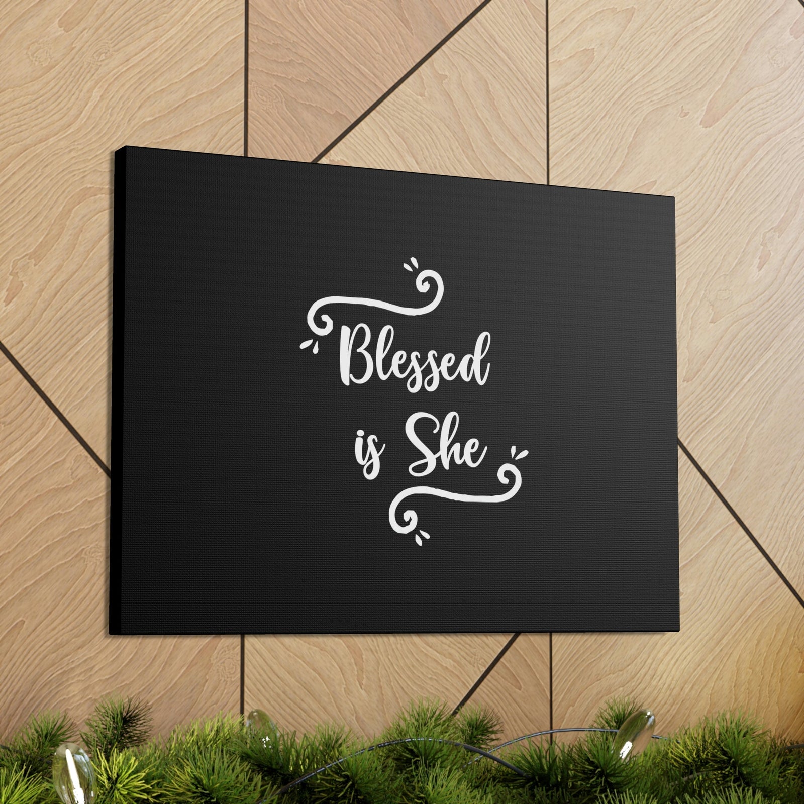 Scripture Walls Blessed Is She Luke 1:45 White Cursive Christian Wall Art Bible Verse Print Ready to Hang Unframed-Express Your Love Gifts