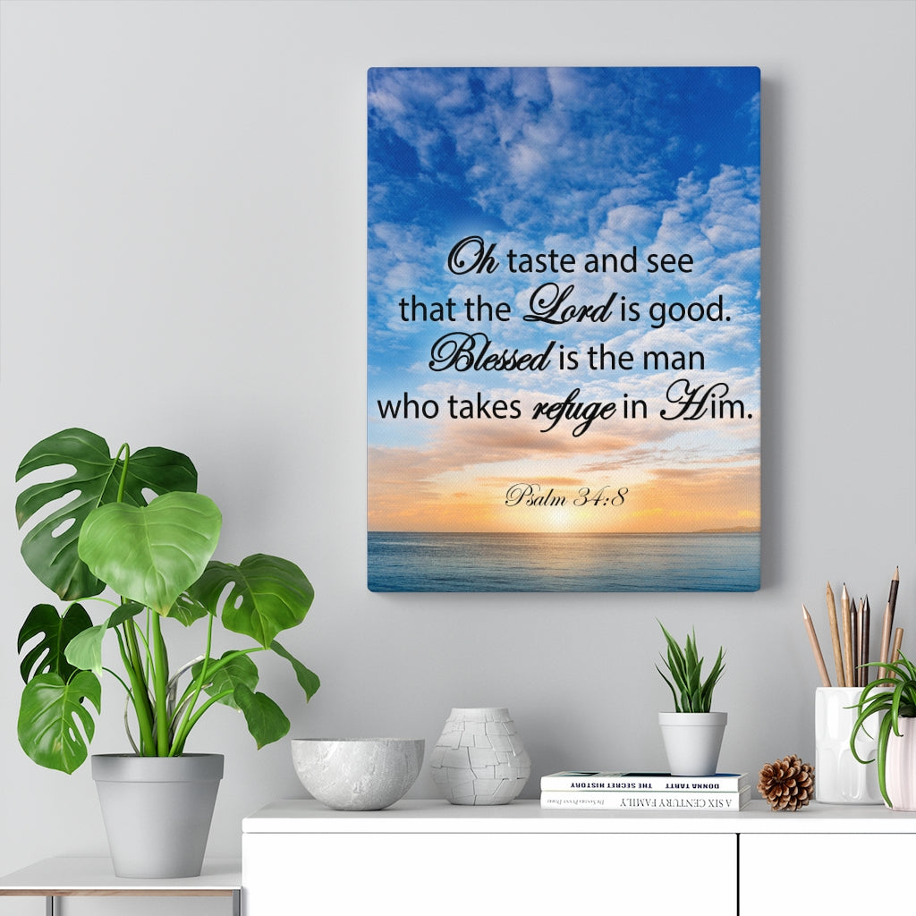 Scripture Walls Blessed is The Man Psalm 34:8 Bible Verse Canvas Christian Wall Art Ready to Hang Unframed-Express Your Love Gifts