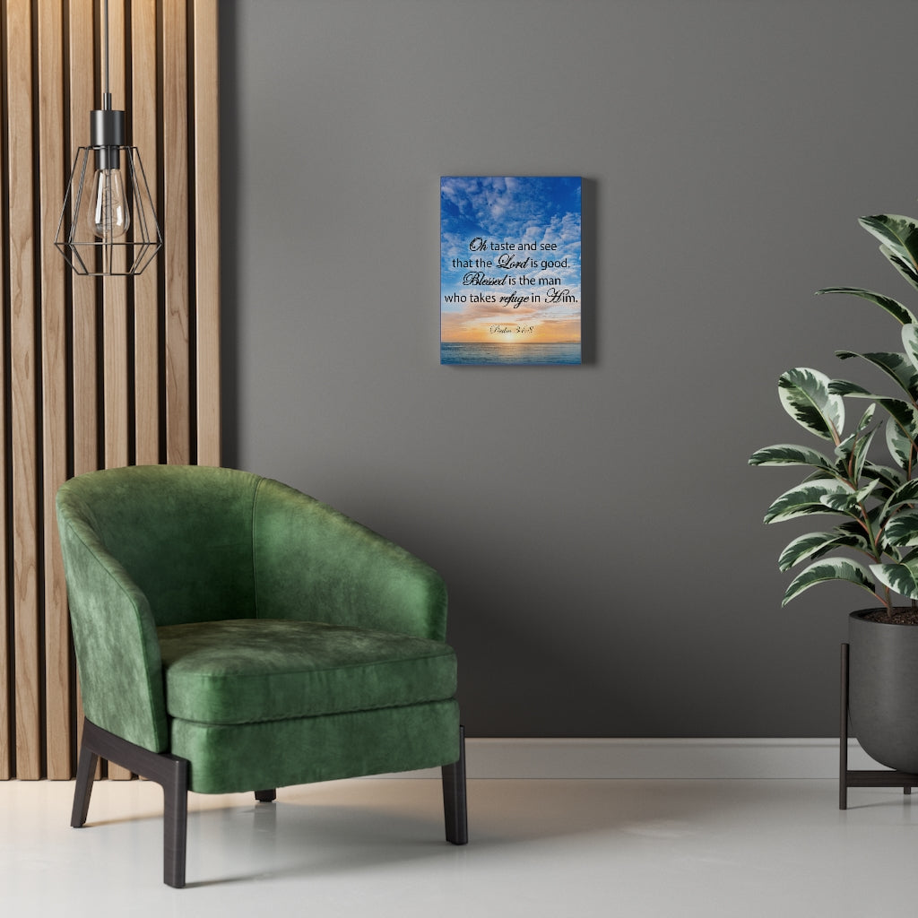 Scripture Walls Blessed is The Man Psalm 34:8 Bible Verse Canvas Christian Wall Art Ready to Hang Unframed-Express Your Love Gifts