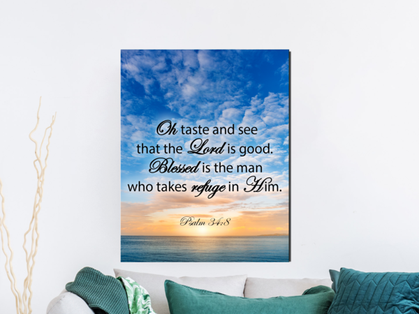 Scripture Walls Blessed is The Man Psalm 34:8 Bible Verse Canvas Christian Wall Art Ready to Hang Unframed-Express Your Love Gifts