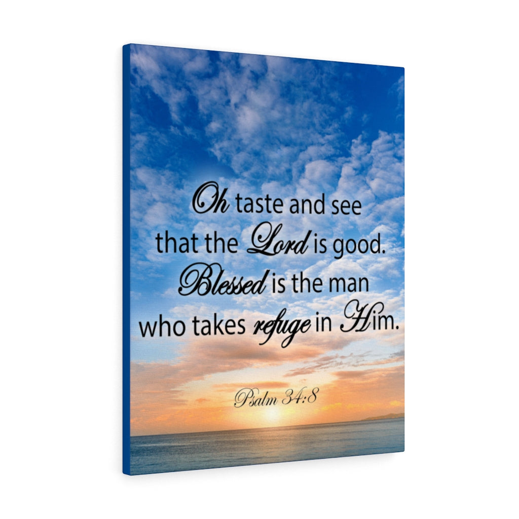 Scripture Walls Blessed is The Man Psalm 34:8 Bible Verse Canvas Christian Wall Art Ready to Hang Unframed-Express Your Love Gifts