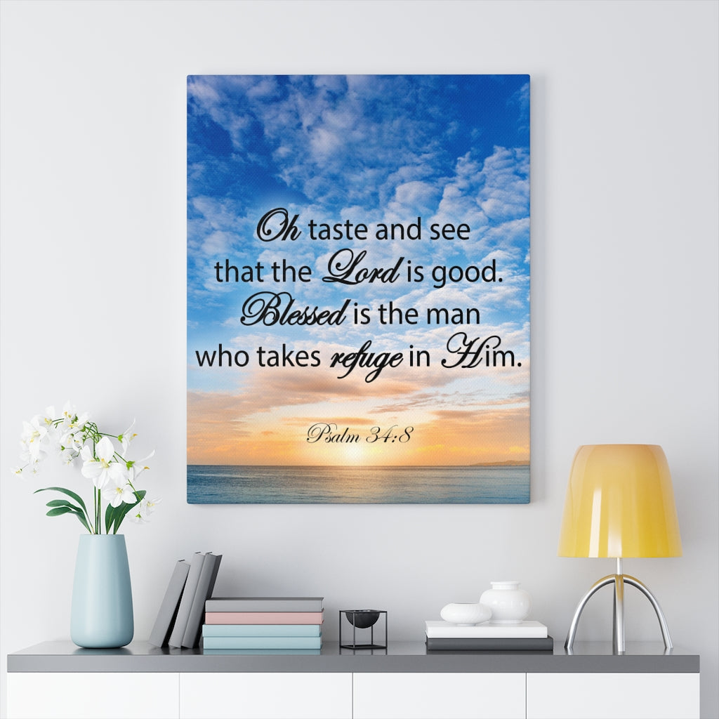 Scripture Walls Blessed is The Man Psalm 34:8 Bible Verse Canvas Christian Wall Art Ready to Hang Unframed-Express Your Love Gifts