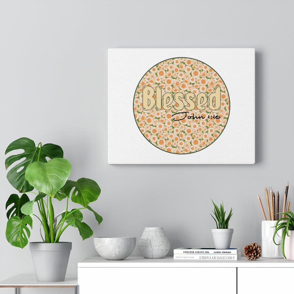 Scripture Walls Blessed John 1:16 Flower Circle Bible Verse Canvas Christian Wall Art Ready to Hang Unframed-Express Your Love Gifts
