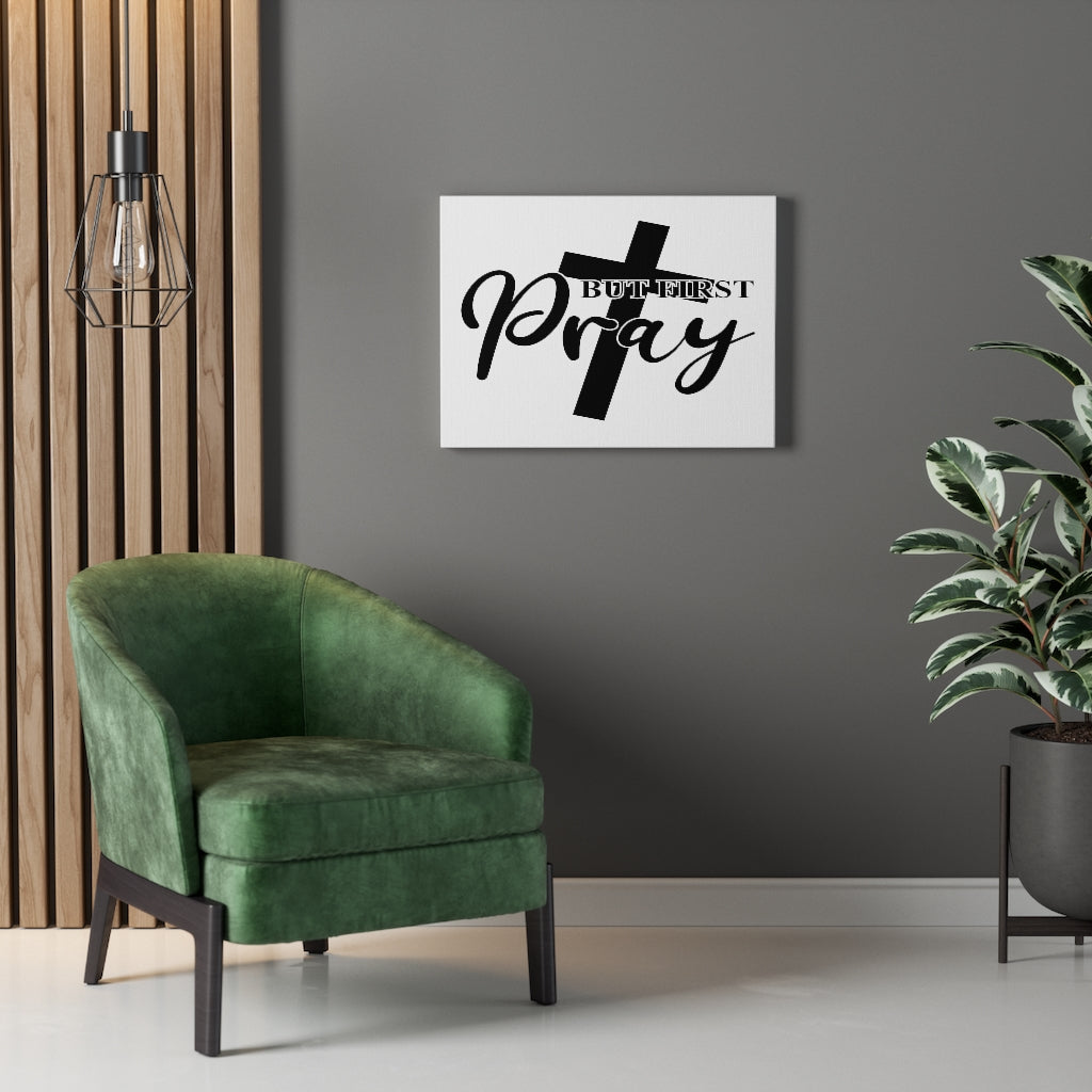 Scripture Walls But First Pray Cross Bible Verse Canvas Christian Wall Art Ready to Hang Unframed-Express Your Love Gifts