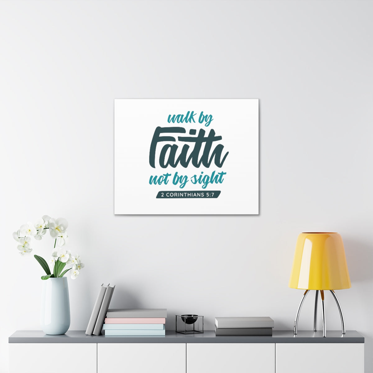 Scripture Walls By Faith 2 Corinthians 5:7 Blue Bible Verse Canvas Christian Wall Art Ready to Hang Unframed-Express Your Love Gifts
