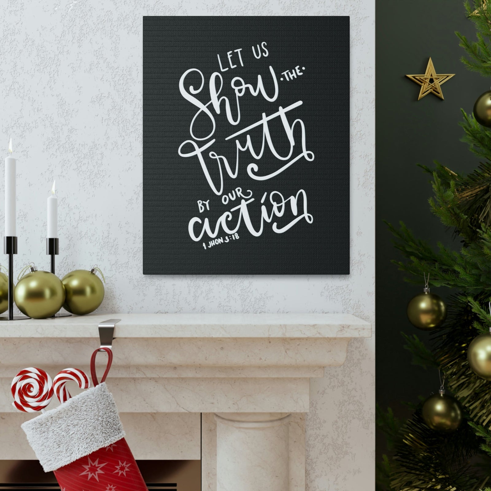 Scripture Walls By Our Action 1 John 3:18 Bible Verse Canvas Christian Wall Art Ready to Hang Unframed-Express Your Love Gifts