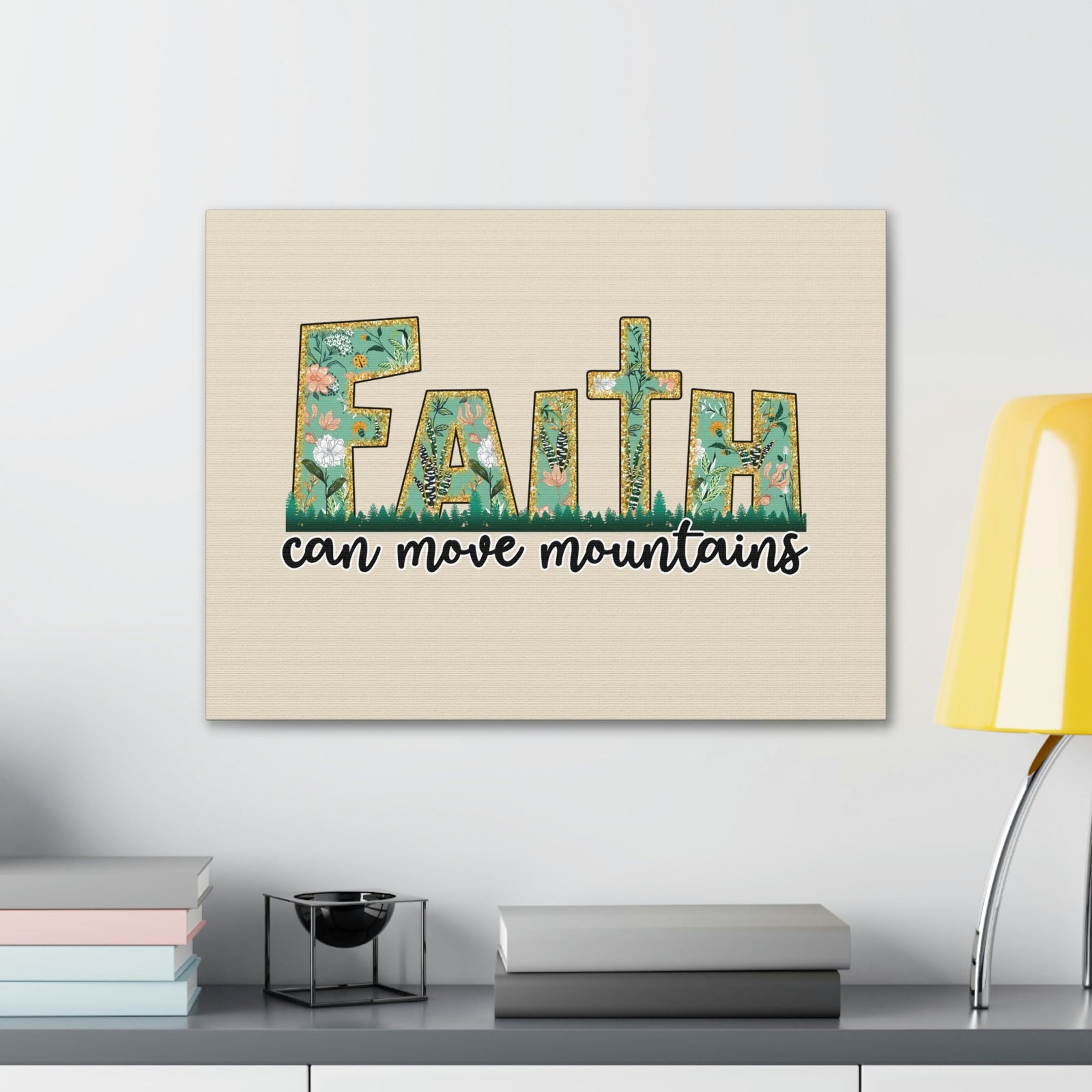 Scripture Walls Can Move Mountains Matthew 17:20 Floral Pastel Bible Verse Canvas Christian Wall Art Ready to Hang Unframed-Express Your Love Gifts