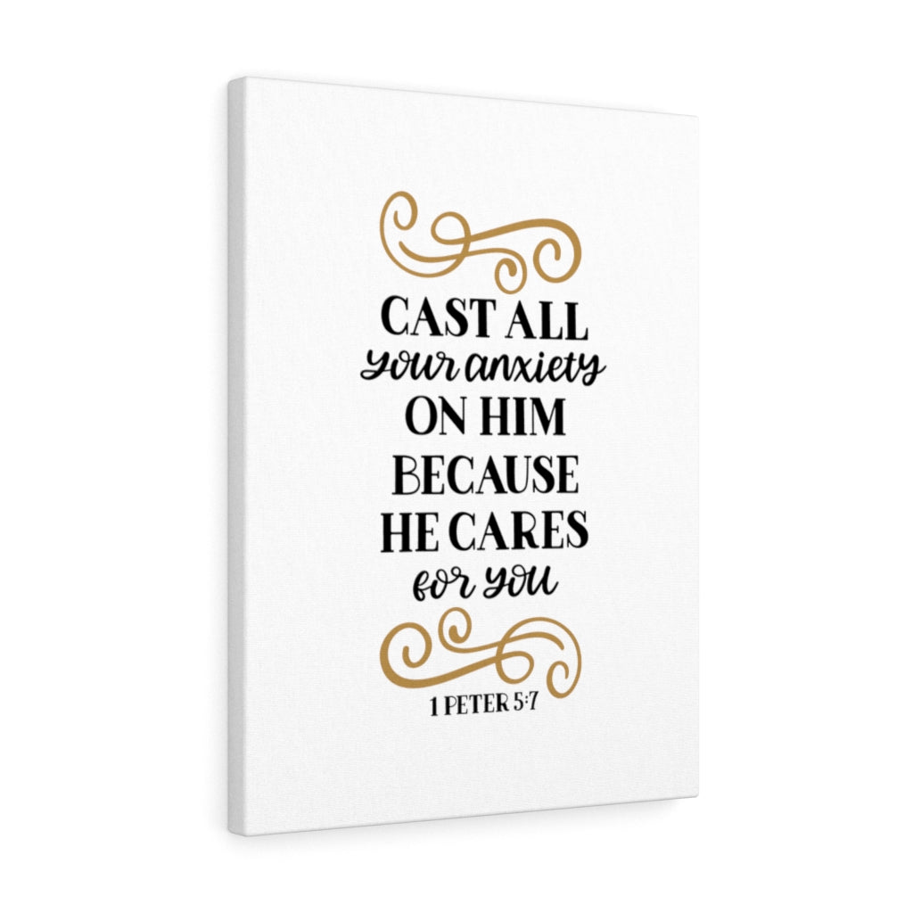 Scripture Walls CAres For You 1 Peter 5:7 Bible Verse Canvas Christian Wall Art Ready to Hang Unframed-Express Your Love Gifts