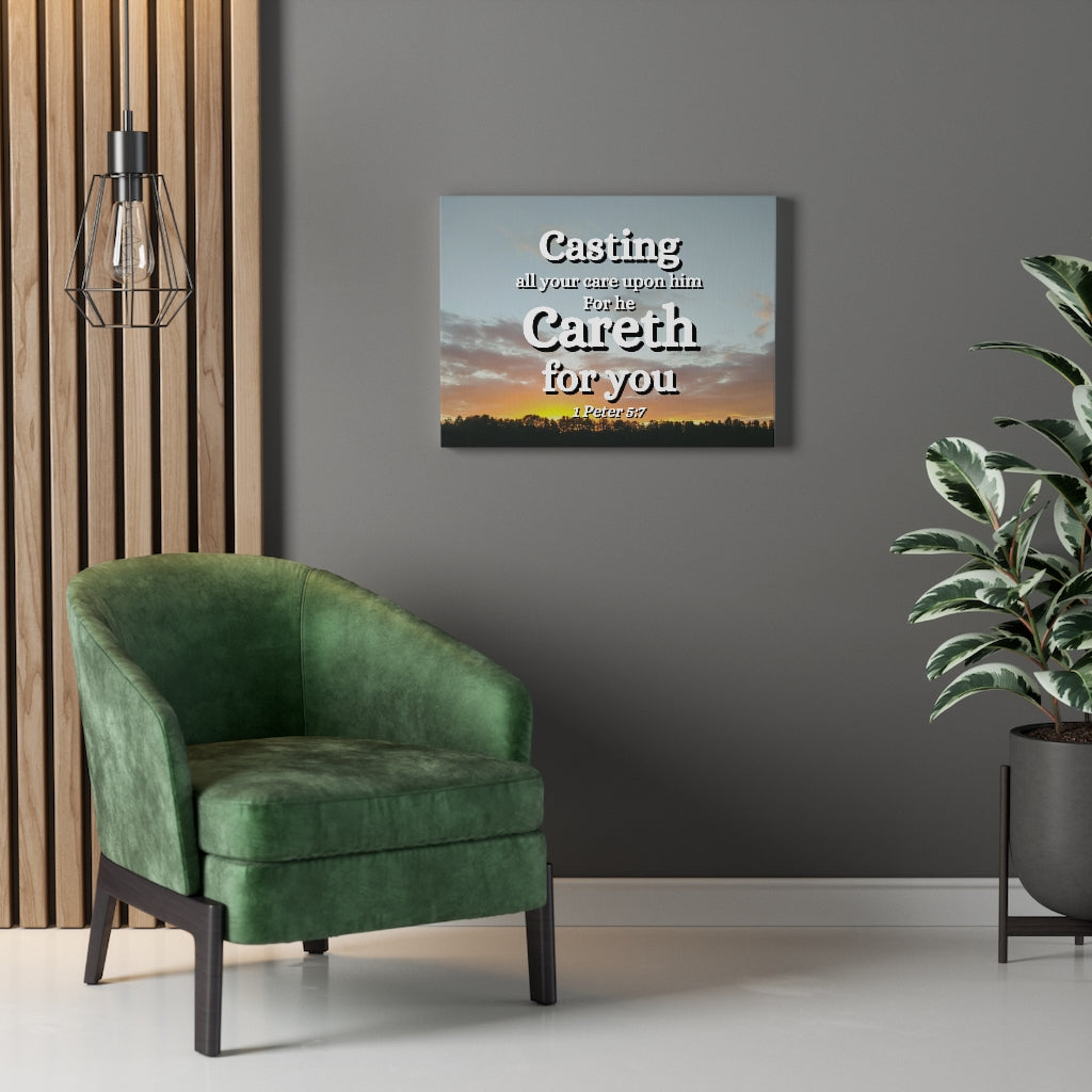 Scripture Walls CAreth For You 1 Peter 5:7 Bible Verse Canvas Christian Wall Art Ready to Hang Unframed-Express Your Love Gifts