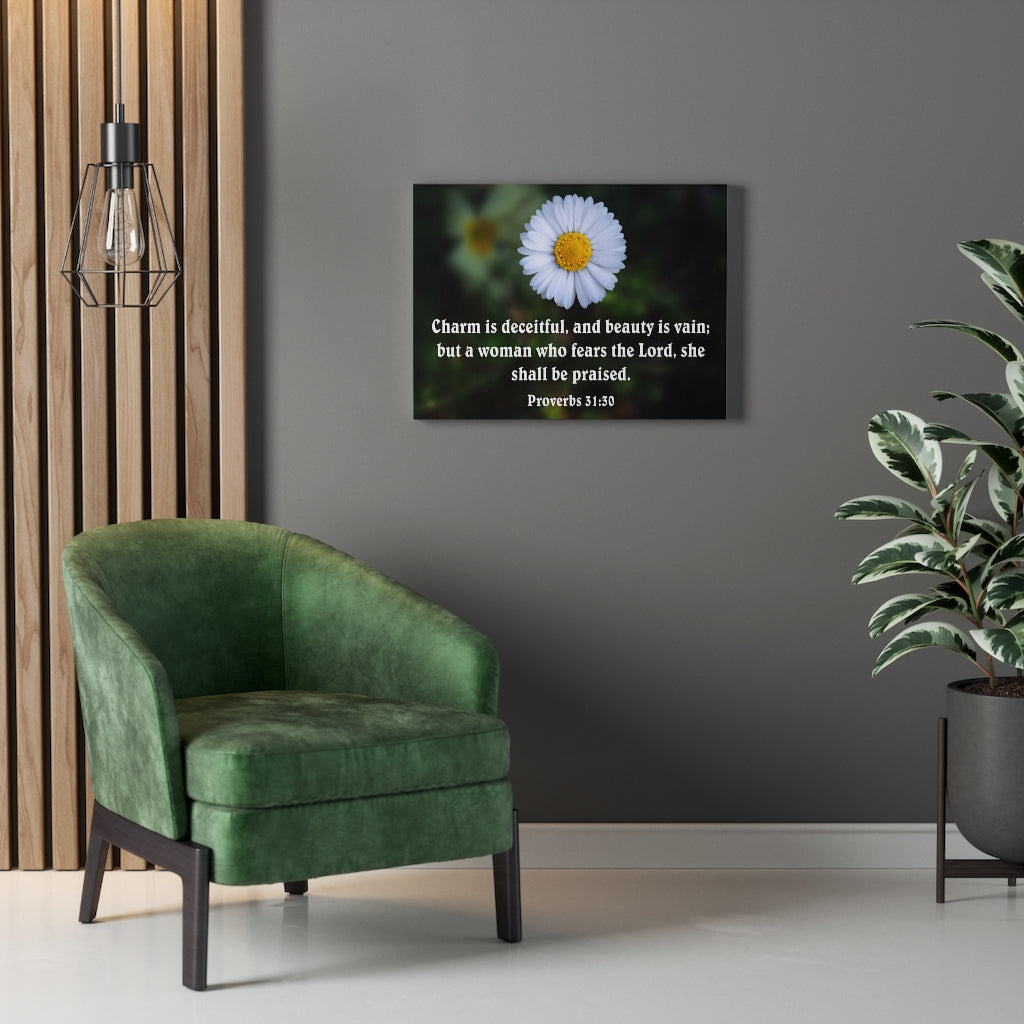 Scripture Walls Charm is Deceitful Proverbs 31:30 Bible Verse Canvas Christian Wall Art Ready to Hang Unframed-Express Your Love Gifts