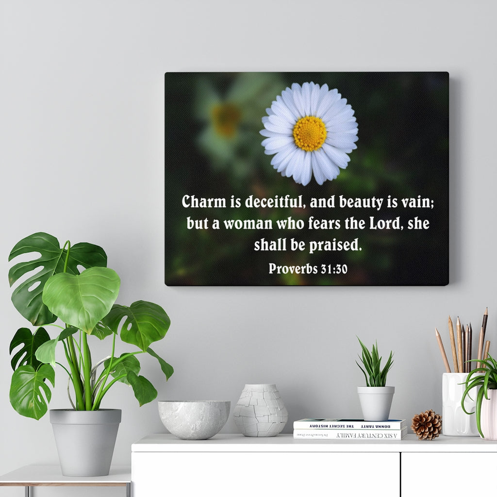 Scripture Walls Charm is Deceitful Proverbs 31:30 Bible Verse Canvas Christian Wall Art Ready to Hang Unframed-Express Your Love Gifts