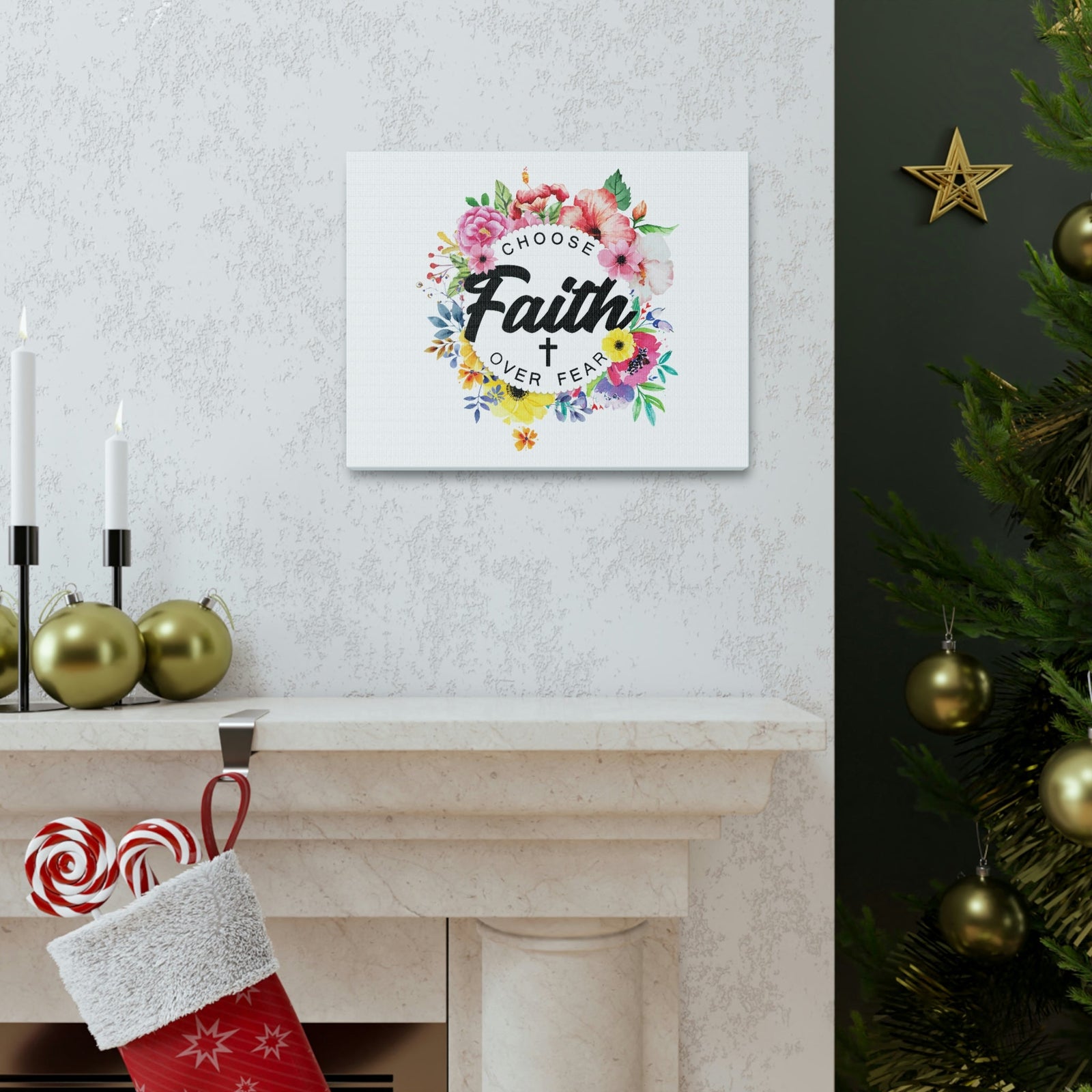 Scripture Walls Choose Faith Floral Wreath 2 Timothy 1:7 Bible Canvas Christian Wall Art Ready to Hang Unframed-Express Your Love Gifts