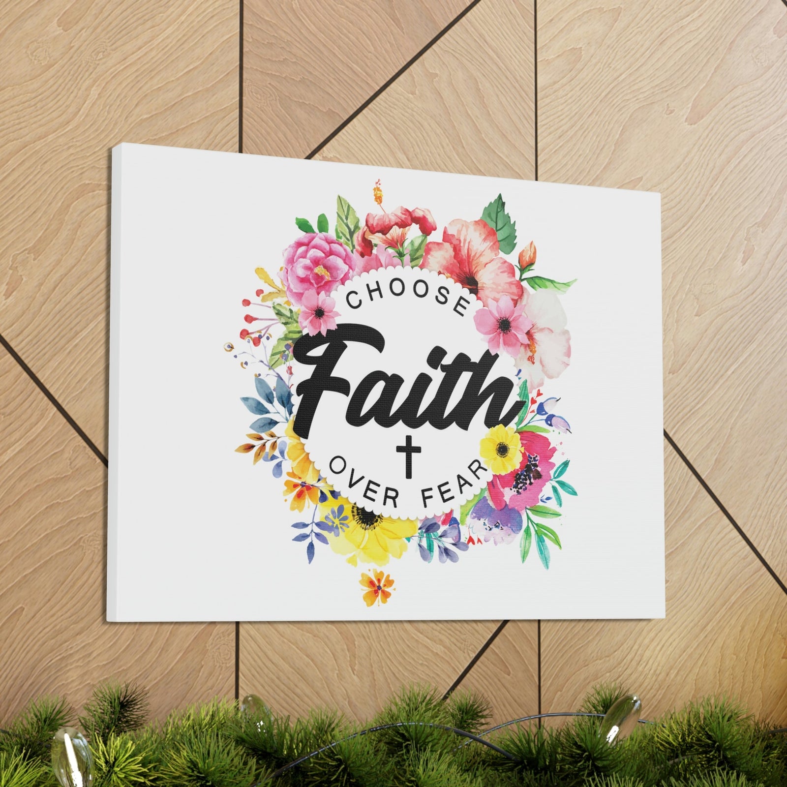 Scripture Walls Choose Faith Floral Wreath 2 Timothy 1:7 Bible Canvas Christian Wall Art Ready to Hang Unframed-Express Your Love Gifts