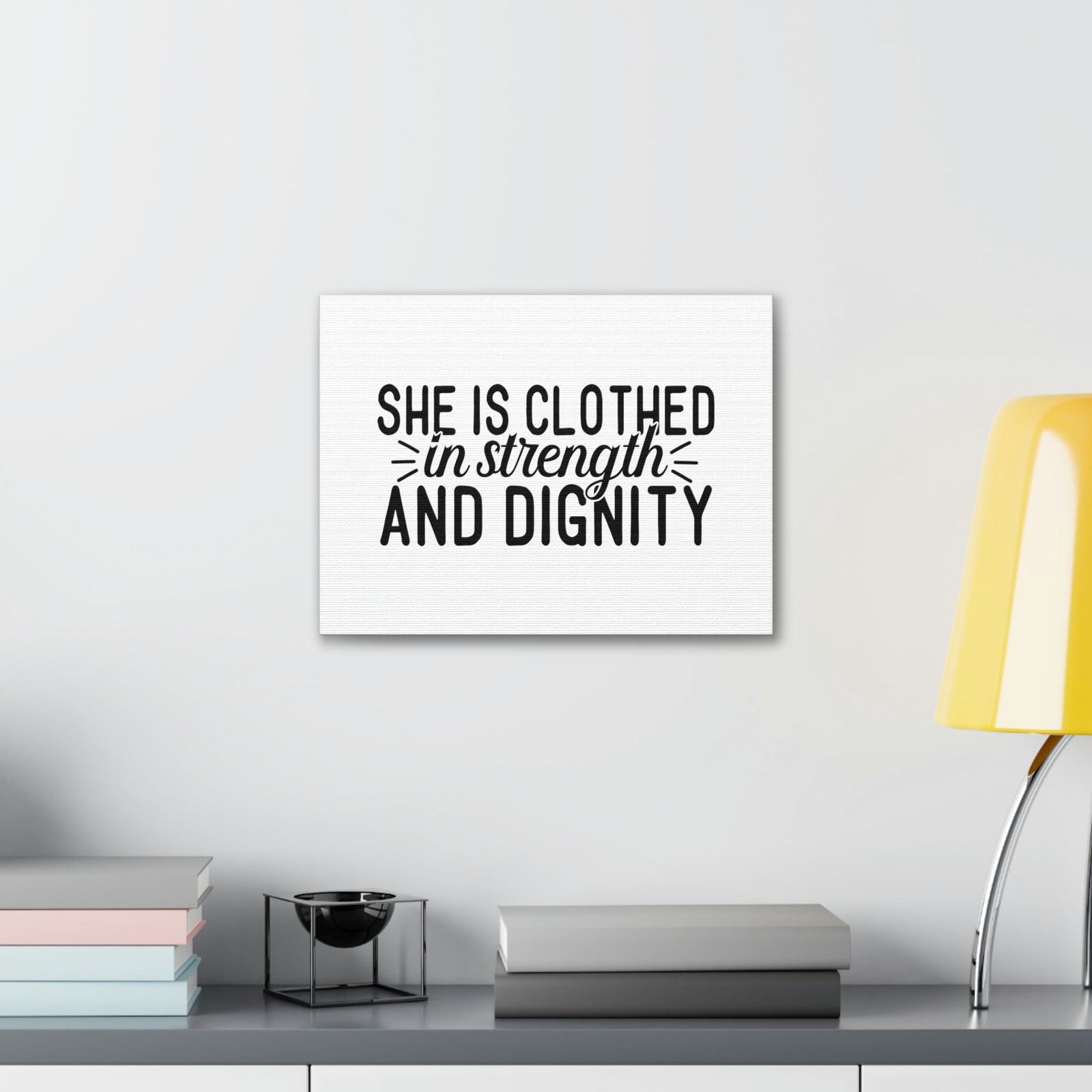 Scripture Walls Clothed In Strength And Dignity Proverbs 31:25 White Christian Wall Art Bible Verse Print Ready to Hang Unframed-Express Your Love Gifts