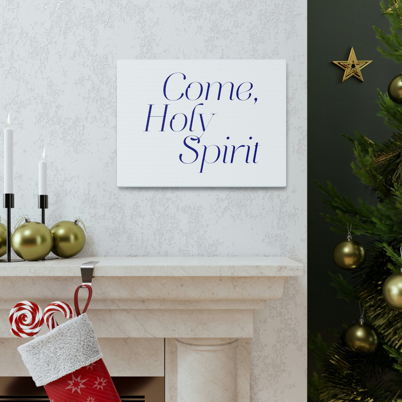 Scripture Walls Come, Holy Spirit John 14:26 Dark Blue Bible Verse Canvas Christian Wall Art Ready to Hang Unframed-Express Your Love Gifts