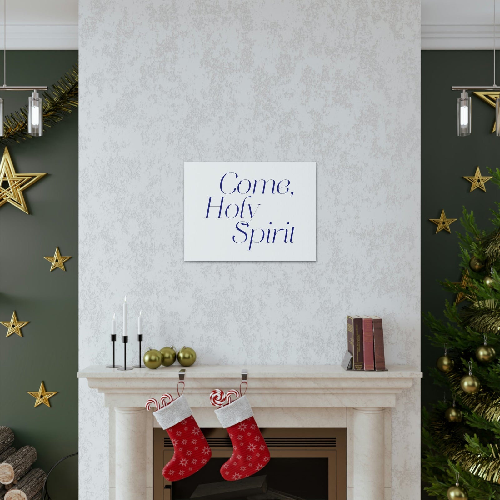 Scripture Walls Come, Holy Spirit John 14:26 Dark Blue Bible Verse Canvas Christian Wall Art Ready to Hang Unframed-Express Your Love Gifts