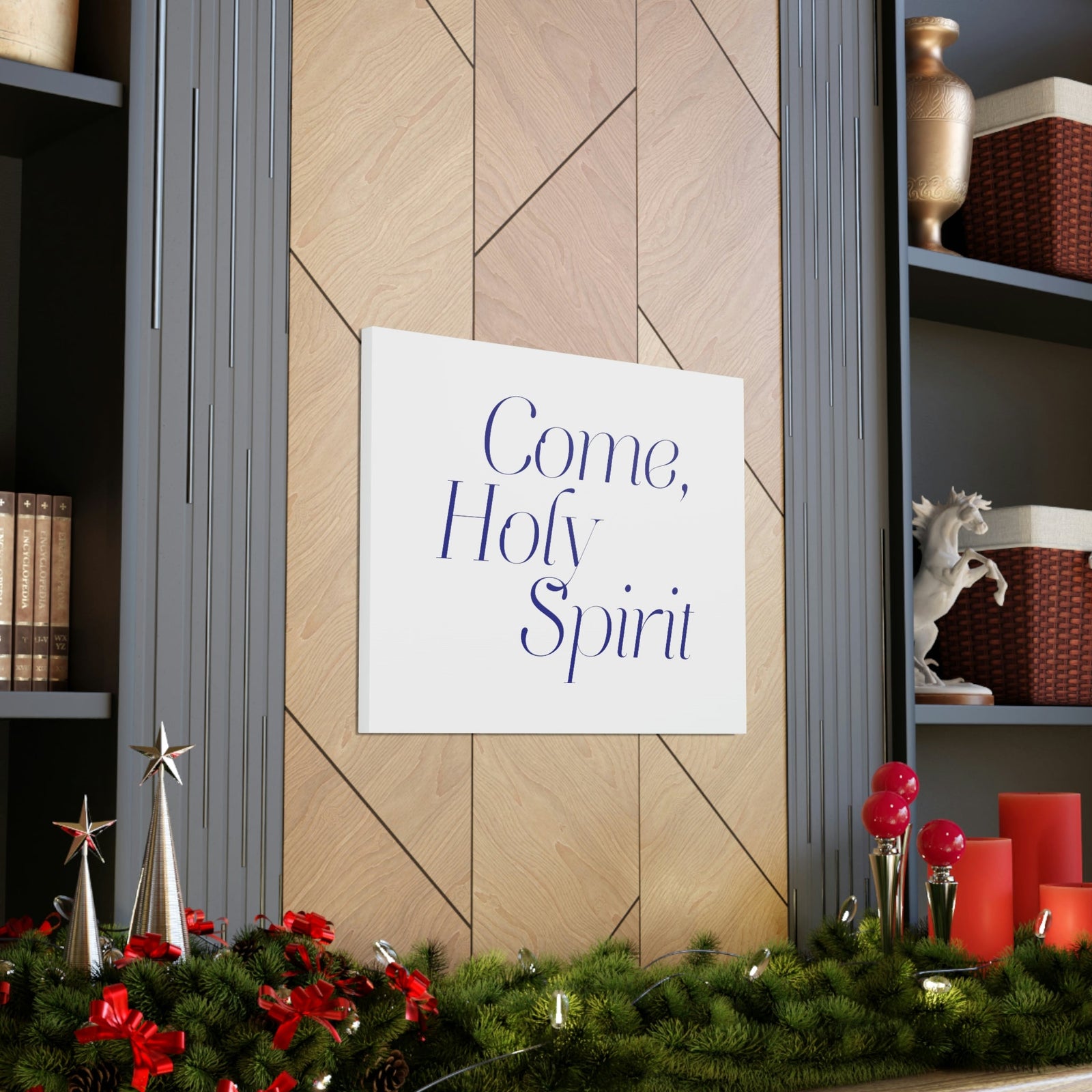 Scripture Walls Come, Holy Spirit John 14:26 Dark Blue Bible Verse Canvas Christian Wall Art Ready to Hang Unframed-Express Your Love Gifts