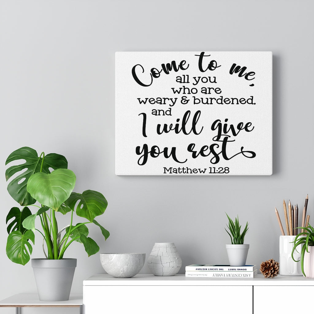 Scripture Walls Come To Me I Will Give You Rest Matthew 11:28 Bible Verse Canvas Christian Wall Art Ready to Hang Unframed-Express Your Love Gifts