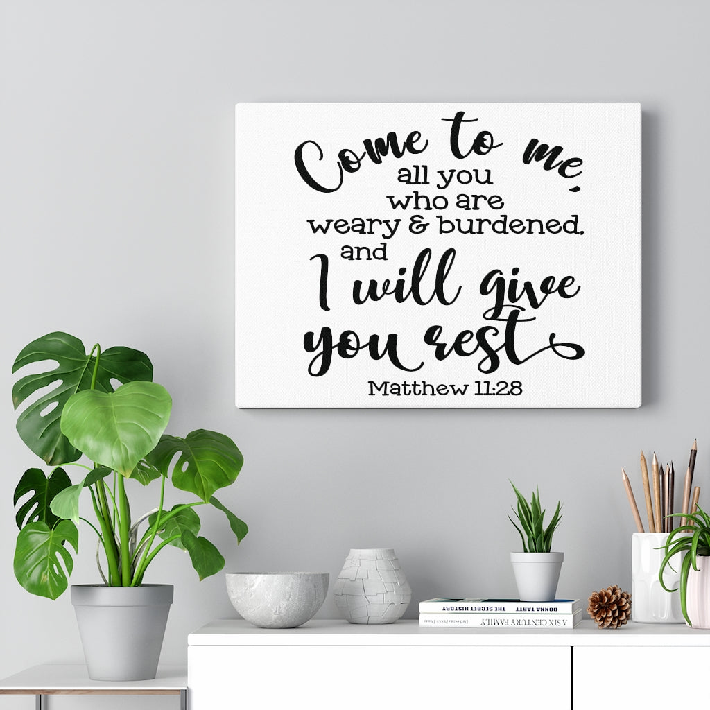Scripture Walls Come To Me I Will Give You Rest Matthew 11:28 Bible Verse Canvas Christian Wall Art Ready to Hang Unframed-Express Your Love Gifts