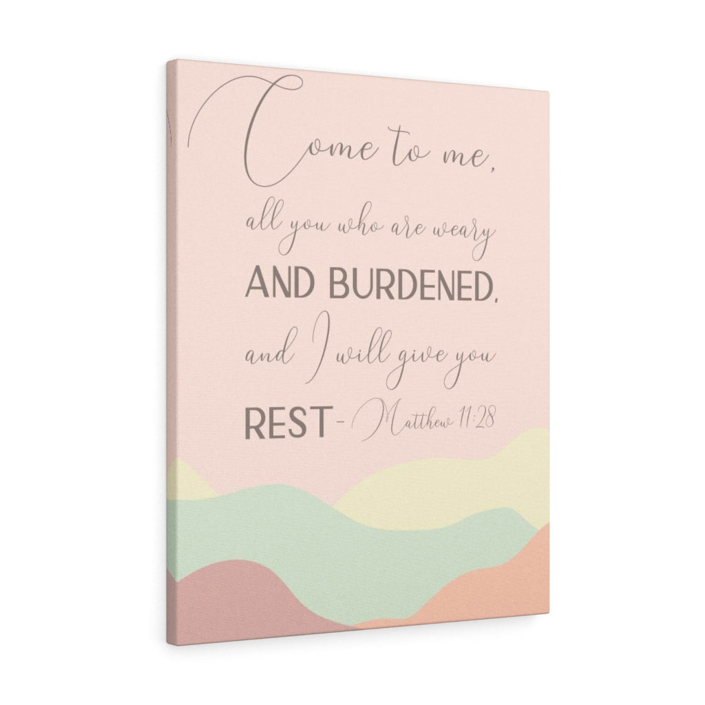 Scripture Walls Come To Me Matthew 11:28 Pink Bible Verse Canvas Christian Wall Art Ready to Hang Unframed-Express Your Love Gifts