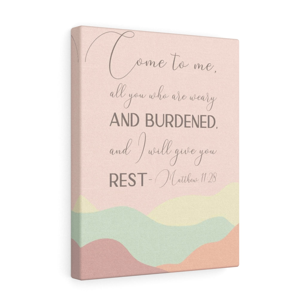 Scripture Walls Come To Me Matthew 11:28 Pink Bible Verse Canvas Christian Wall Art Ready to Hang Unframed-Express Your Love Gifts