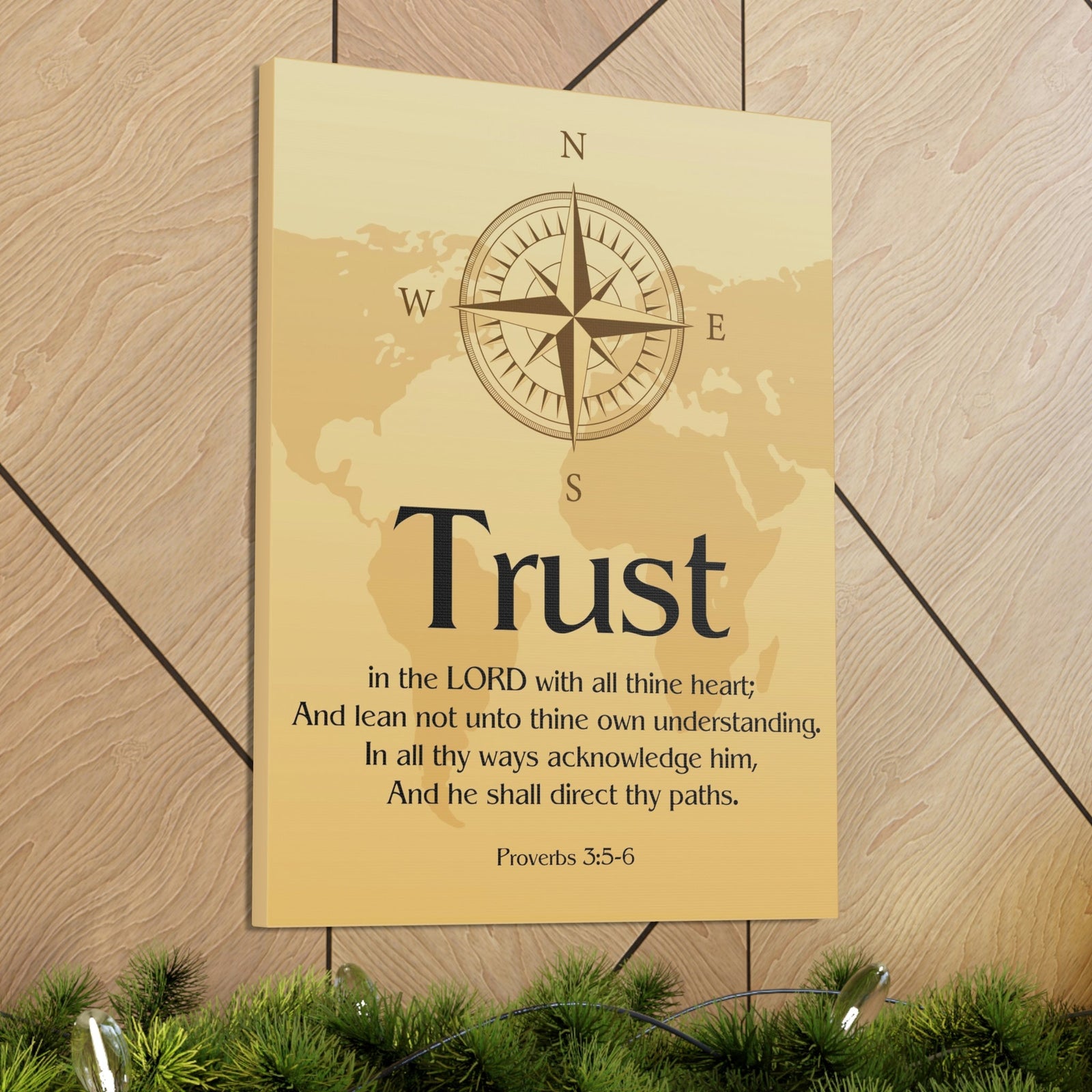 Scripture Walls Compass Brown Proverbs 3:6 Bible Verse Chapter Canvas Christian Wall Art Ready to Hang Unframed-Express Your Love Gifts