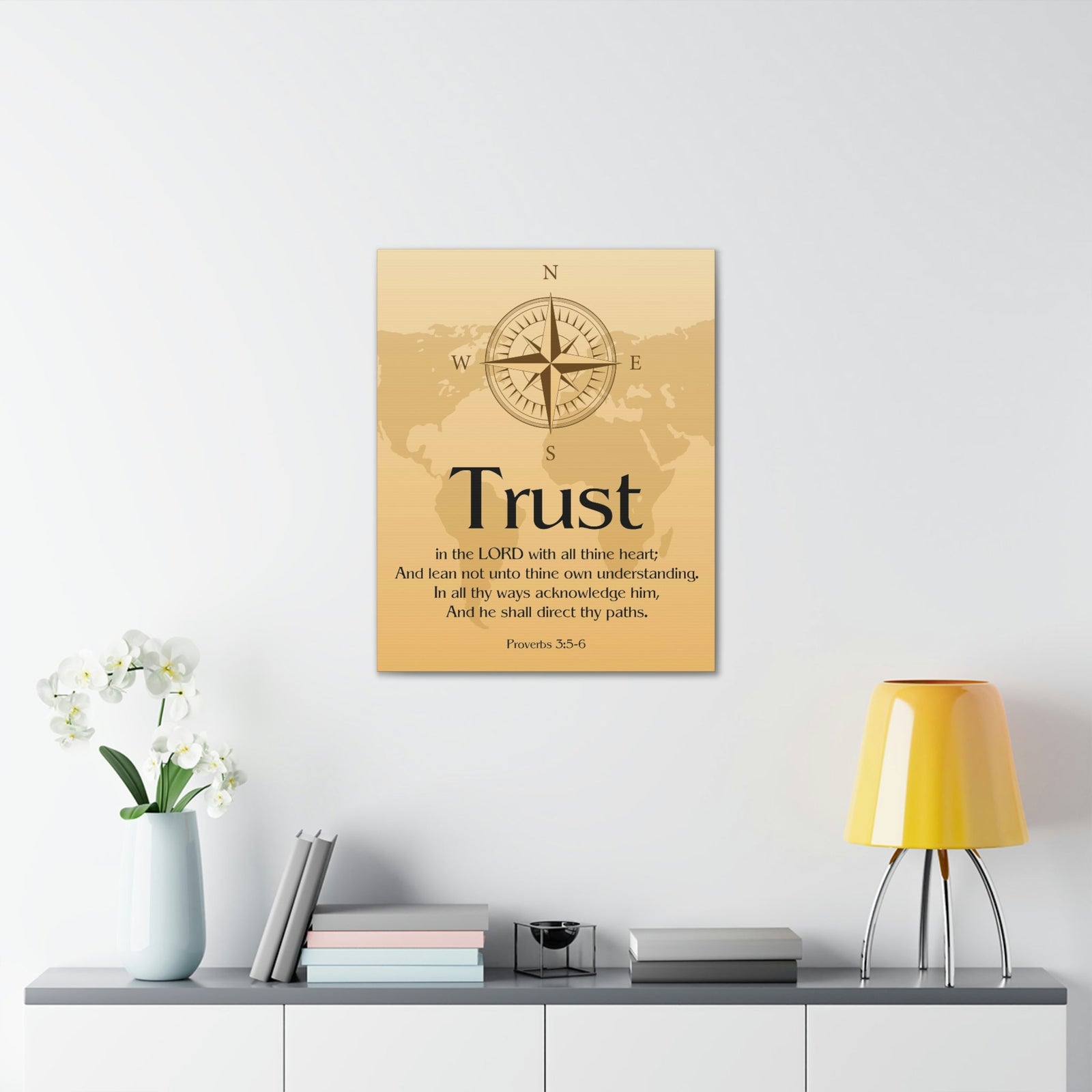 Scripture Walls Compass Brown Proverbs 3:6 Bible Verse Chapter Canvas Christian Wall Art Ready to Hang Unframed-Express Your Love Gifts