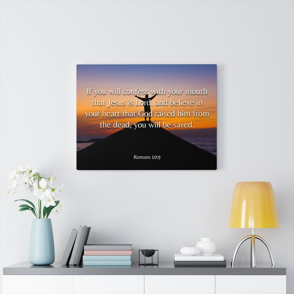 Scripture Walls Confess Romans 10:9 Bible Verse Canvas Christian Wall Art Ready to Hang Unframed-Express Your Love Gifts