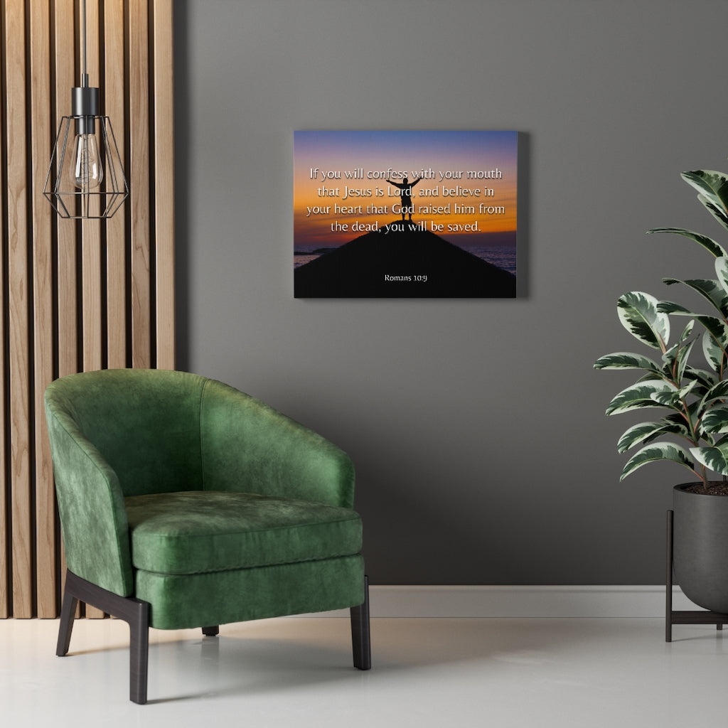 Scripture Walls Confess Romans 10:9 Bible Verse Canvas Christian Wall Art Ready to Hang Unframed-Express Your Love Gifts