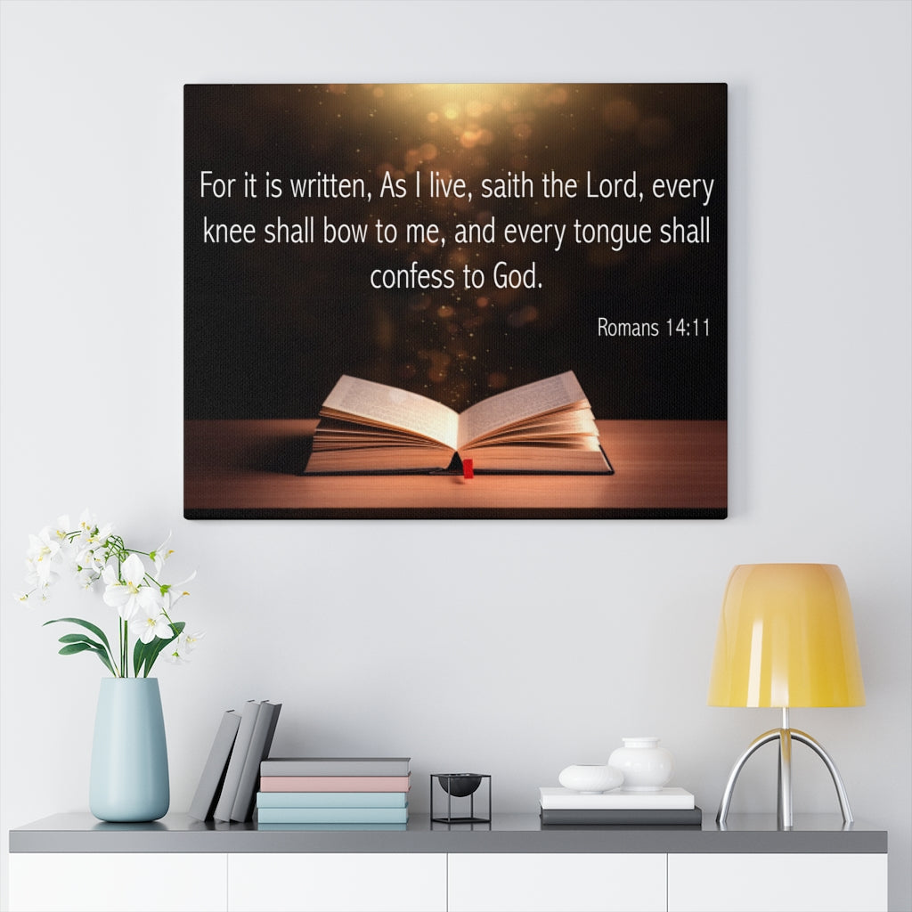 Scripture Walls Confess to God Romans 14:11 Open Bible Bible Verse Canvas Christian Wall Art Ready to Hang Unframed-Express Your Love Gifts