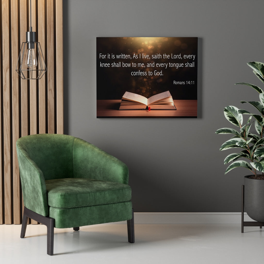 Scripture Walls Confess to God Romans 14:11 Open Bible Bible Verse Canvas Christian Wall Art Ready to Hang Unframed-Express Your Love Gifts