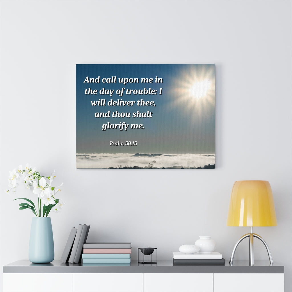 Scripture Walls Day Of Trouble Psalms 50:15 Bible Verse Canvas Christian Wall Art Ready to Hang Unframed-Express Your Love Gifts